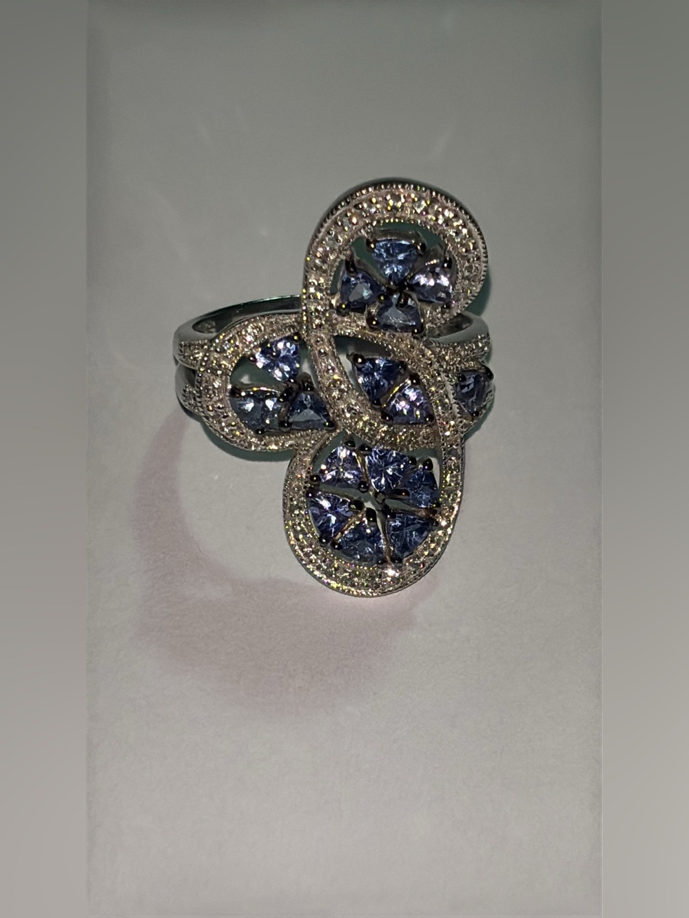 ATR Sterling Silver Tanzanite and CZ Floral Statement Ring